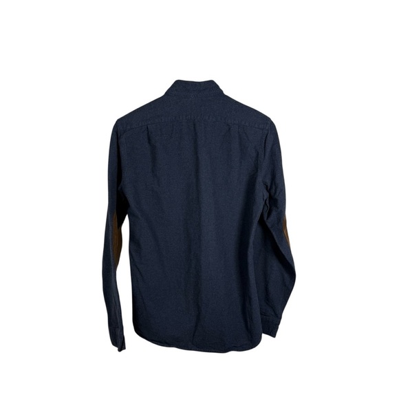 J. Crew Men’s Woven Collared Leather Elbow Patch Button Down Navy/Brown S - Picture 6 of 8
